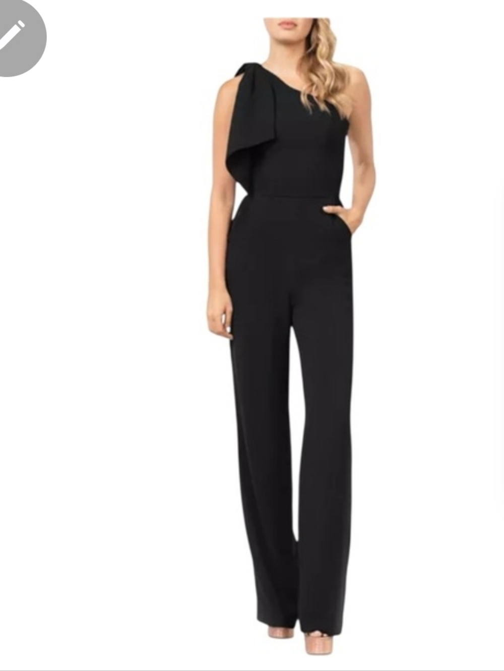 One-Shoulder Black Jumpsuit with Bow Detail